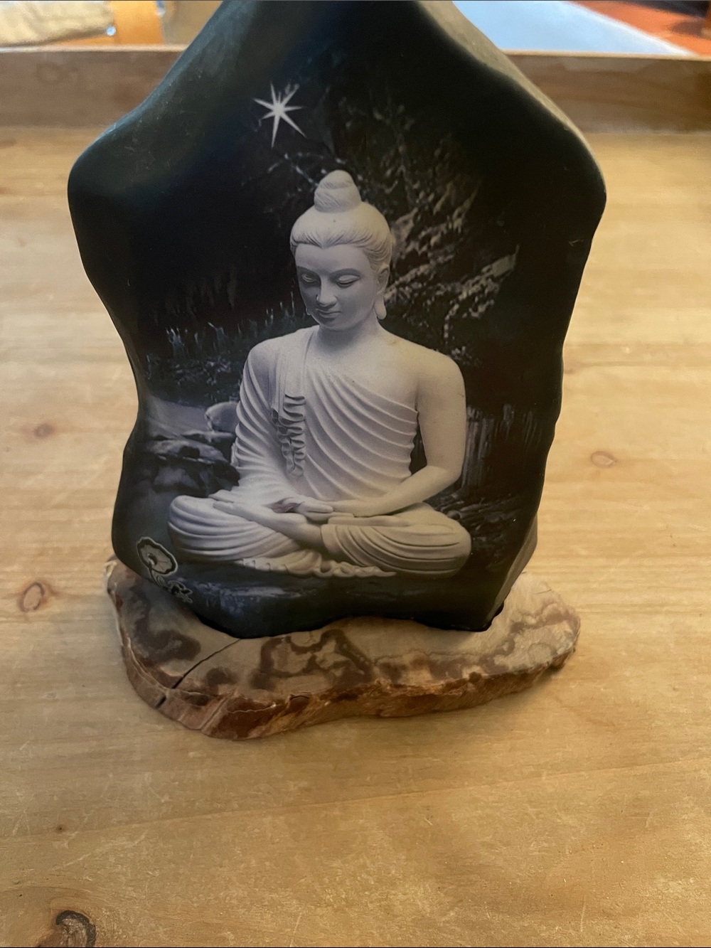 Serene Buddha Stone Sculpture in Black and White – twos base Art Accent